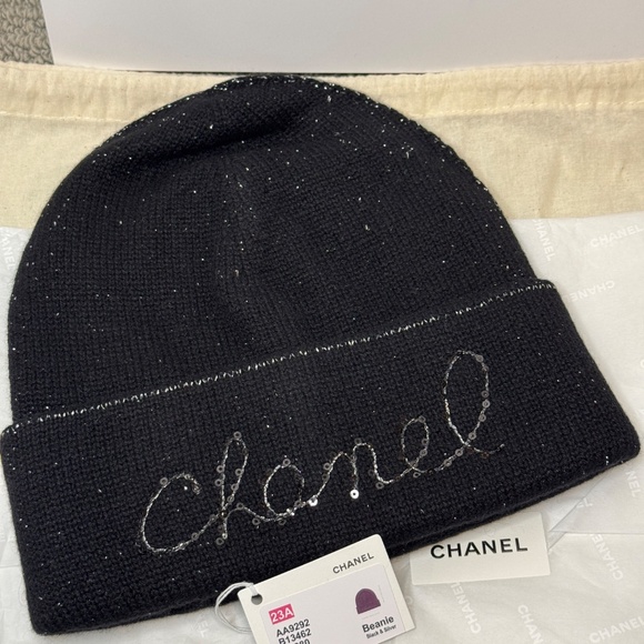 Chanel Black Sequin Cashmere Beanie main image 7